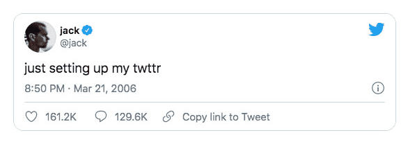 The first tweet by Jack Dorsey