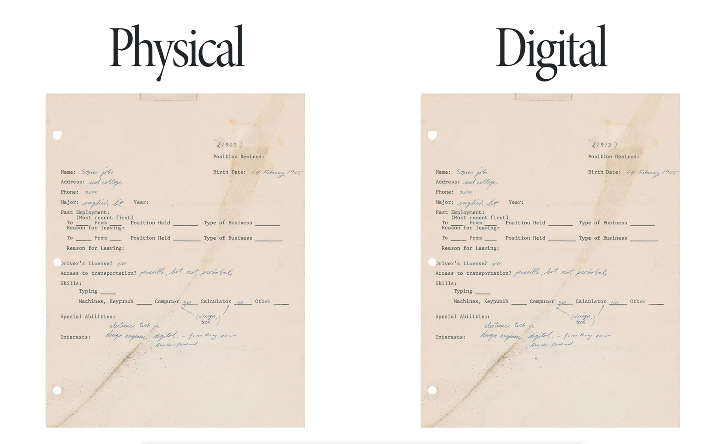 Steve Jobs NFT – Auctioning His Job Application in the Physical & NFT Form